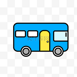公交车蓝色图片_蓝色公交车卡通插画