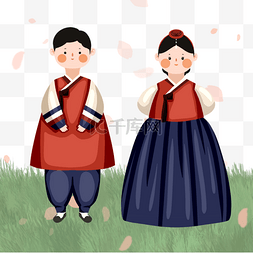 朝鲜传统人物图片_彩色卡通韩服人物元素