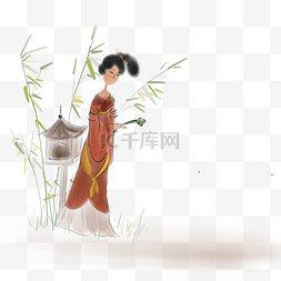 古风唐代少女和竹子