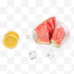 夏季水果创意图片_创意西瓜切片冰块夏日水果图