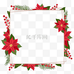圣诞节一品红花朵方形边框