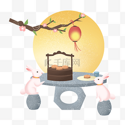 灯笼月亮月饼图片_中秋节节日中秋佳节兔子月兔月亮
