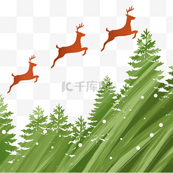 圣诞树雪花图片_圣诞节森林麋鹿