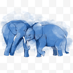 可爱童趣图片_蓝色手绘大象治愈