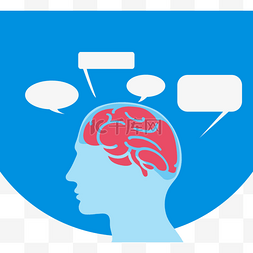 信息人脑图片_蓝色手绘脑功能概念图符号信息图