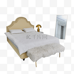 欧式家具图图片_欧式床上用品和镜子免抠图