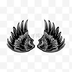 天使翅膀卡通白色图片_黑色手绘插画线性翅膀卡通天使翅