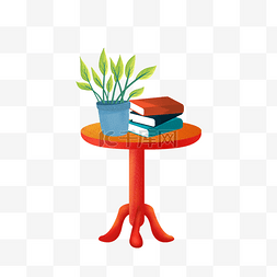红色盆栽植物图片_绿色盆栽和书籍免抠图