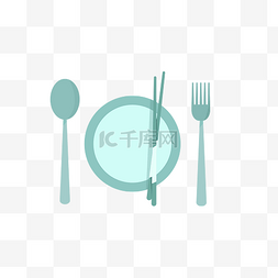 蓝色刀叉餐具矢量图