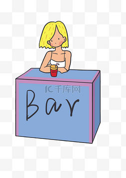 喝饮料的卡通图片_站在吧台喝饮料的少女