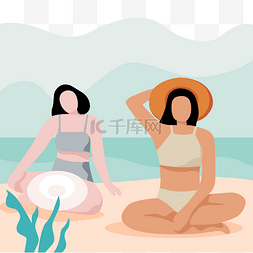 日光浴人图片_彩色人物沙滩活动装饰画