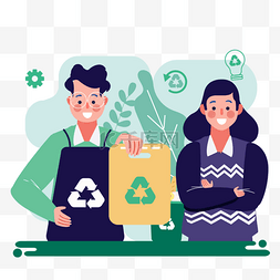 绿色塑料袋图片_手绘卡通垃圾分类菜板插画