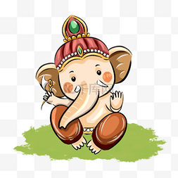 象神可爱卡通图片_手绘卡通风格ganesh chaturthi大象神