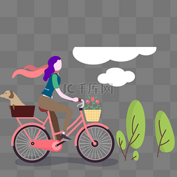 女孩自行车小狗图片_ 骑自行车的女孩
