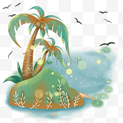 插画沙滩图片_夏日海岸边的椰树