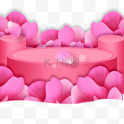 粉色圆柱图片_被花朵包围的圆柱