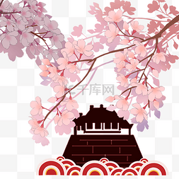 樱花素材图片_日本漂浮樱花及建筑