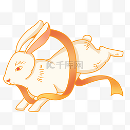 兔子跳跃图片_中秋节国潮白兔兔子玉兔