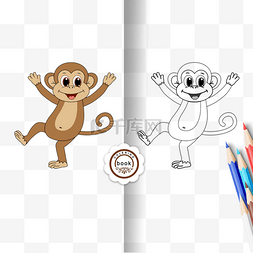 线稿的猴子图片_monkey clipart black and white 儿童画涂