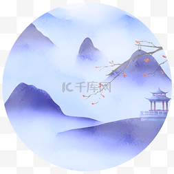 襄阳古隆风景图片_苍山云海古亭枫树