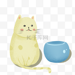 鱼缸图片_黄色小胖猫插画风