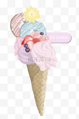 草莓甜筒冰淇淋图片_夏日冰淇淋