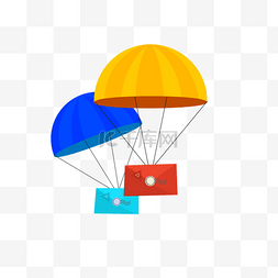 降落伞元素图片_手绘黄色信封降落伞插画