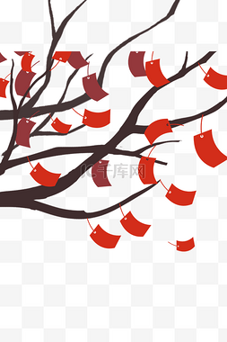植物树枝祈福祝福红色