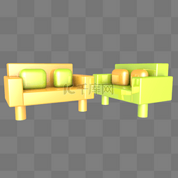 C4D立体绿色仿真沙发