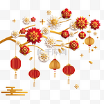 红色新年梅花树灯笼立体剪纸吊饰春节新年新春元旦