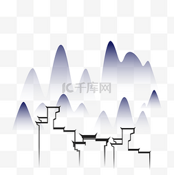 蓝色徽派风景