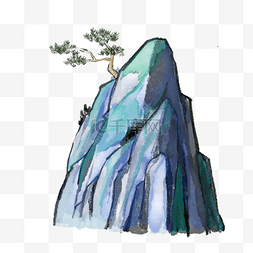 蓝色景色图片_古典工笔山水国画中国风景色