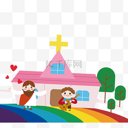 儿童耶稣教会卡通插图