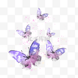 渐变色蝴蝶图片_渐变色手绘水彩泼墨风格蝴蝶组合