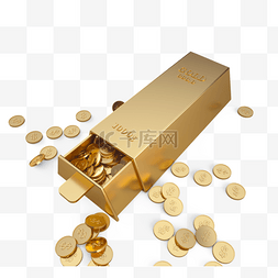 金砖宝箱金币建模货币质感元素