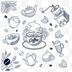 奶茶甜品咖啡烘焙图片_咖啡装饰线条矢量图