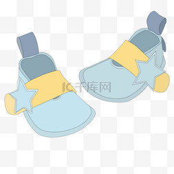鞋子插画图片_蓝色的婴儿鞋子插画