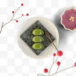 韩国的元素图片_绿色秋夕节食物3d元素