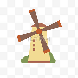 荷兰风车图片_木头风车建筑插画