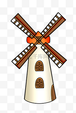 风车的图片_卡通白色风车屋插图