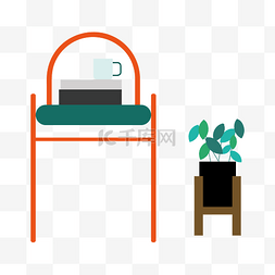 红色椅子盆栽插画