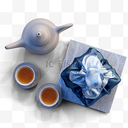 传统茶包装图片_蓝色礼盒茶壶3d元素