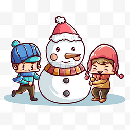 圣诞节堆雪人小孩