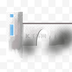 灰色窗户图片_灰色立体城墙建筑元素