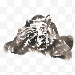 狗熊手绘图片_捂眼的狗熊水墨画PNG免抠素材