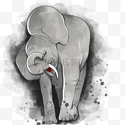 手绘水彩灰色动物灰象