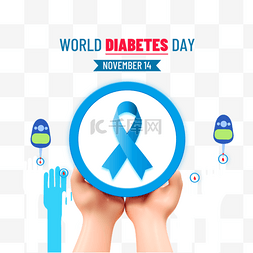 糖尿病图片_蓝色圆环手掌世界糖尿病日元素