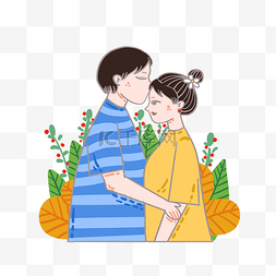 条纹卡通短袖图片_夏季卡通拥抱亲吻的情侣