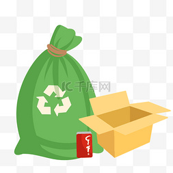 废干电池回收图片_绿色可回收垃圾袋