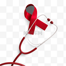 红丝带艾滋病图片_听诊器艾滋病红丝带3d元素